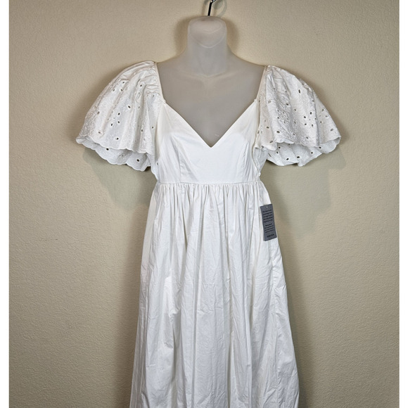 En Saison Barnette Maxi Dress Eyelet Lace Flutter Sundress Cottage Boho White S - Picture 5 of 16